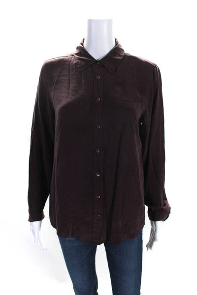 Equipment Femme Womens Button Front Silk Pocket Shirt Purple Size Medium