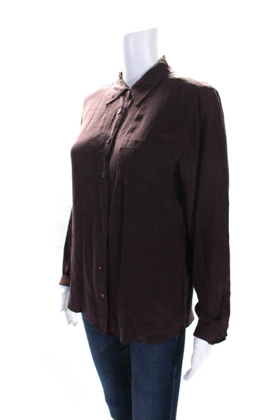 Equipment Femme Womens Button Front Silk Pocket Shirt Purple Size Medium