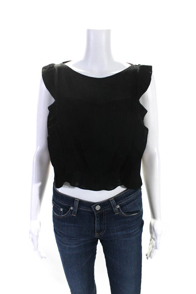 Sandro Womens Sleeveless Scoop Neck Ruffled Pleated Top Blouse Black Size 1