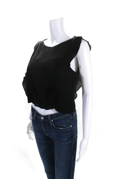 Sandro Womens Sleeveless Scoop Neck Ruffled Pleated Top Blouse Black Size 1