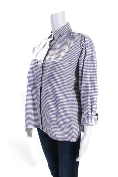 Everlane Womens Button Front Long Sleeve Collared Plaid Shirt Purple White Small