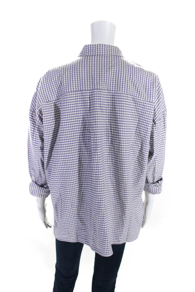 Everlane Womens Button Front Long Sleeve Collared Plaid Shirt Purple White Small