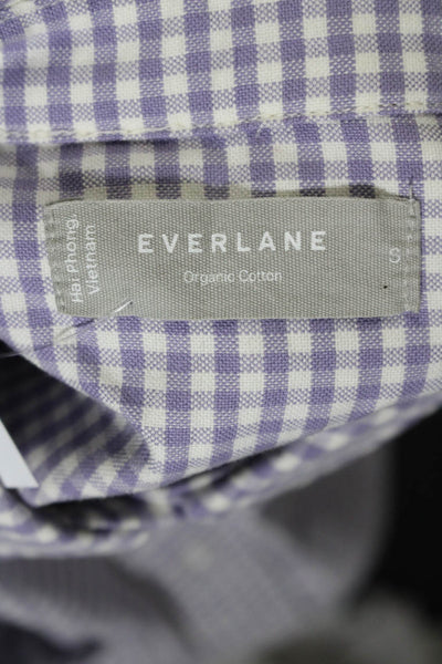 Everlane Womens Button Front Long Sleeve Collared Plaid Shirt Purple White Small