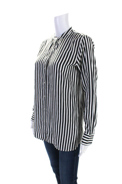 Everlane Womens Button Front Collarless Striped Silk Shirt White Black Size 0