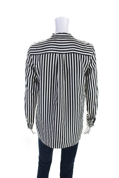 Everlane Womens Button Front Collarless Striped Silk Shirt White Black Size 0