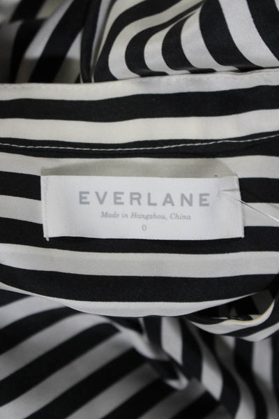 Everlane Womens Button Front Collarless Striped Silk Shirt White Black Size 0