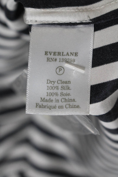 Everlane Womens Button Front Collarless Striped Silk Shirt White Black Size 0