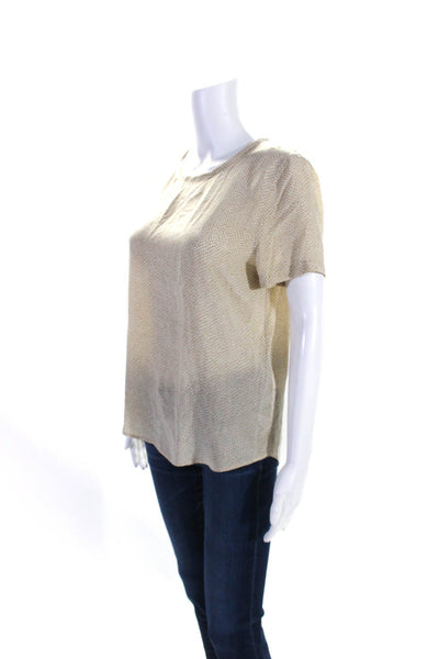 Equipment Femme Womens Short Sleeve Crew Neck Printed Silk Top Brown White XS