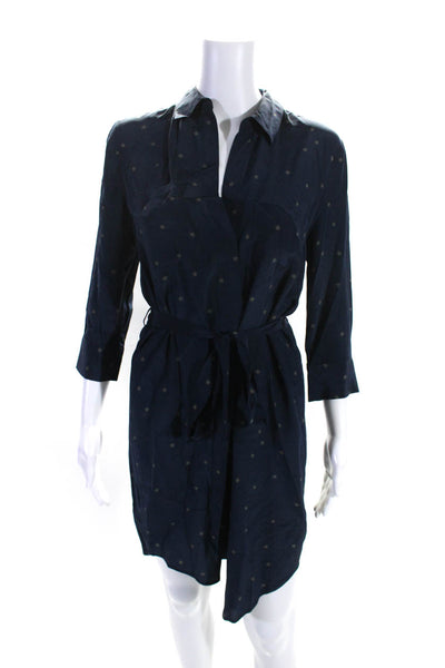 L Agence Womens Button Front Collared Silk Star Shirt Dress Blue Size XS