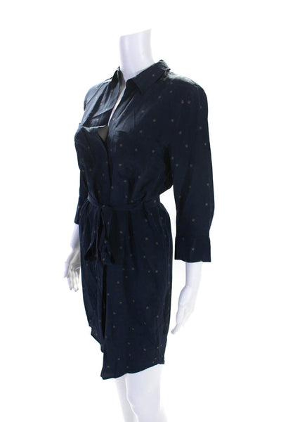 L Agence Womens Button Front Collared Silk Star Shirt Dress Blue Size XS