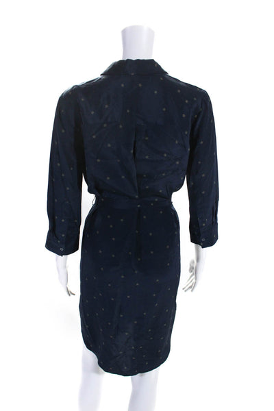 L Agence Womens Button Front Collared Silk Star Shirt Dress Blue Size XS