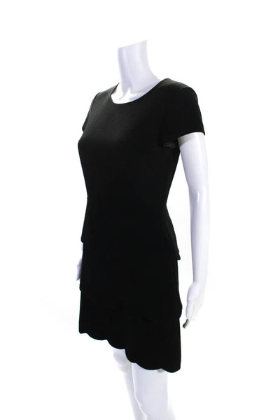 Club Monaco Womens Open Back Short Sleeve Scalloped Tiered Dress Black Size 0