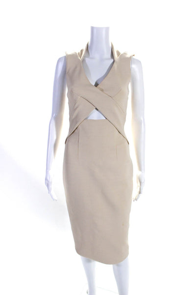 Nicholas Womens Back Zip Sleeveless V Neck Cut Out Sheath Dress Beige Size 2