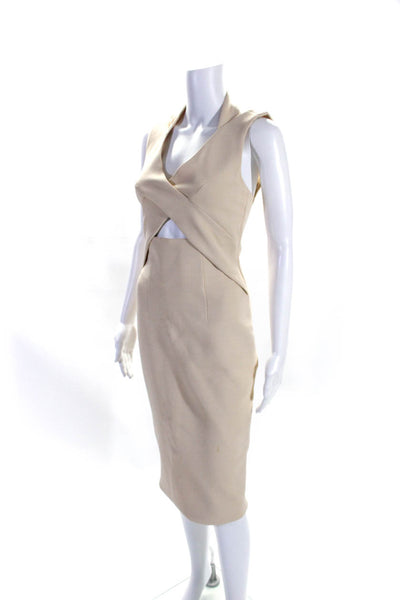 Nicholas Womens Back Zip Sleeveless V Neck Cut Out Sheath Dress Beige Size 2