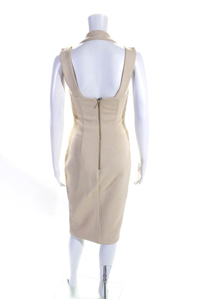 Nicholas Womens Back Zip Sleeveless V Neck Cut Out Sheath Dress Beige Size 2