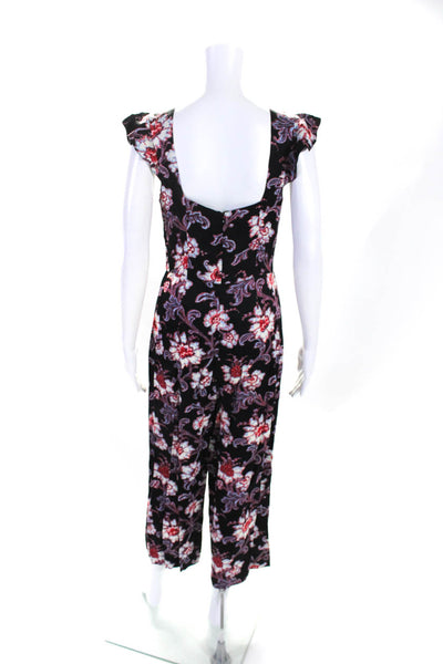 Club Monaco Womens Back Zip Sleeveless Ruffled Floral Jumpsuit Black Size 2