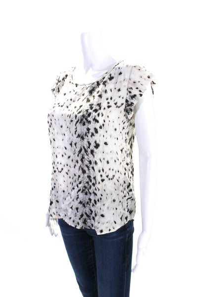 Joie Womens Short Sleeve Scoop Neck Animal Printed Silk Top White Black Size XS