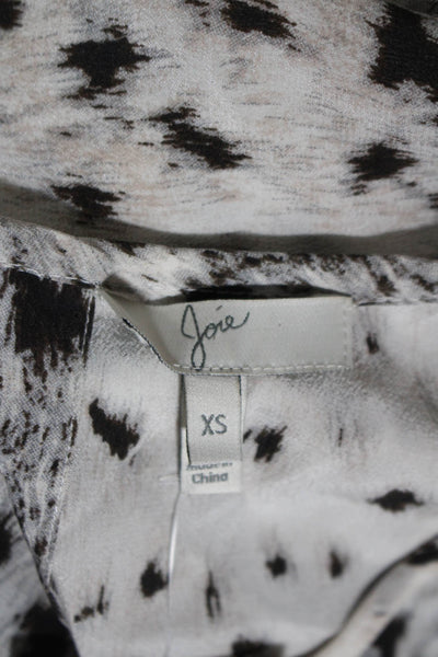 Joie Womens Short Sleeve Scoop Neck Animal Printed Silk Top White Black Size XS