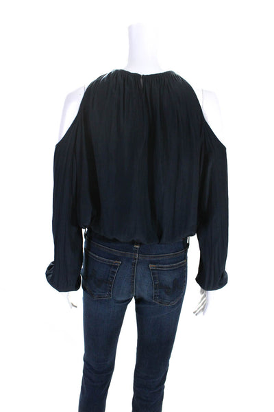 Ramy Brook Womens Long Sleeve Cold Shoulder Boat Neck Shirt Navy Blue Size XS