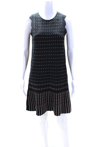 Ted Baker Womens Metallic Knit Jacquard Scalloped Mini Shift Dress Navy Size 1