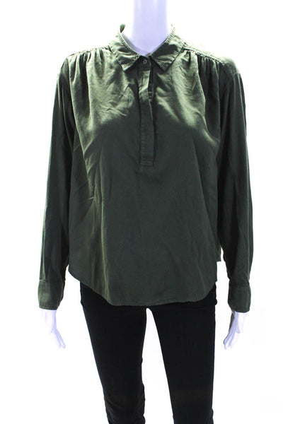 Xirena Womens Long Sleeve Collared Henley Top Blouse Olive Green Size XS