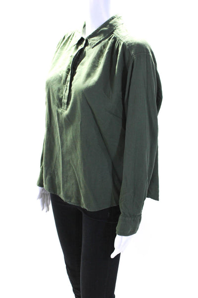 Xirena Womens Long Sleeve Collared Henley Top Blouse Olive Green Size XS