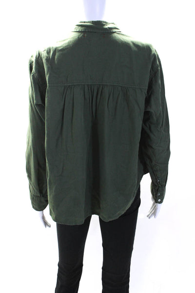 Xirena Womens Long Sleeve Collared Henley Top Blouse Olive Green Size XS