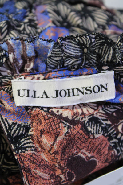 Ulla Johnson Womens Abstract Flutter Sleeve Top Blouse Black Brown Purple Size 6