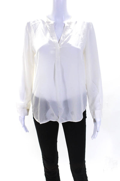 Joie Womens Long Sleeve Y Neck Top Blouse Ecru Silk Size Small