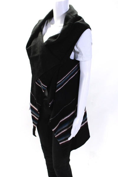 Joie Womens Striped Waterfall Cardigan Vest Black Brown Blue Size Small