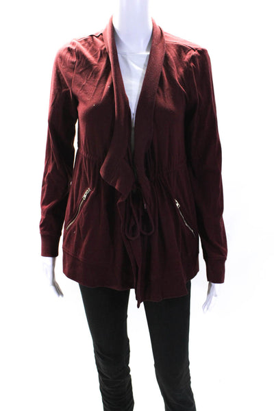 Allsaints Womens Gina Drape Jersey Waterfall Open Front Jacket Maroon Size 4