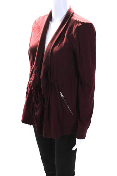 Allsaints Womens Gina Drape Jersey Waterfall Open Front Jacket Maroon Size 4