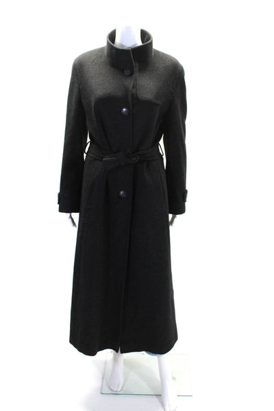 Cinzia Rocca Womens Charcoal Wool Collar Belt Long Sleeve Pea Coat Size 12