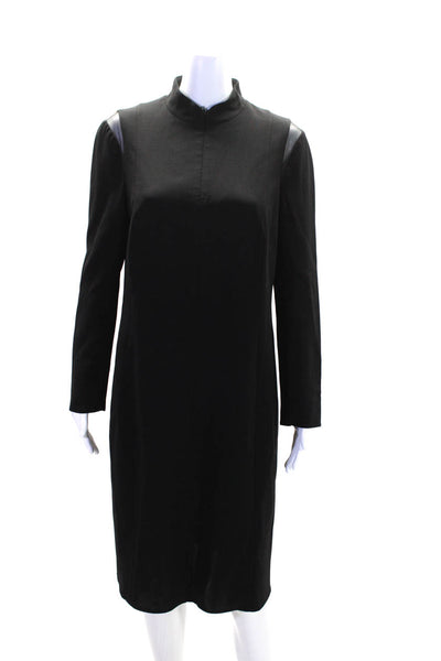 Akris Womens Black Front Zip Long Sleeve High Neck Long Sleeve Shift Dress Size