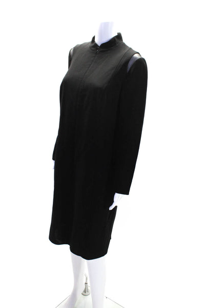 Akris Womens Black Front Zip Long Sleeve High Neck Long Sleeve Shift Dress Size