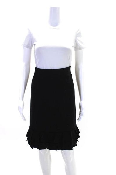 Akris Womens Black Wool Lined Fringe Zip Back Knee Length A-Line Skirt Size 12