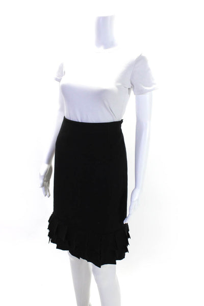 Akris Womens Black Wool Lined Fringe Zip Back Knee Length A-Line Skirt Size 12