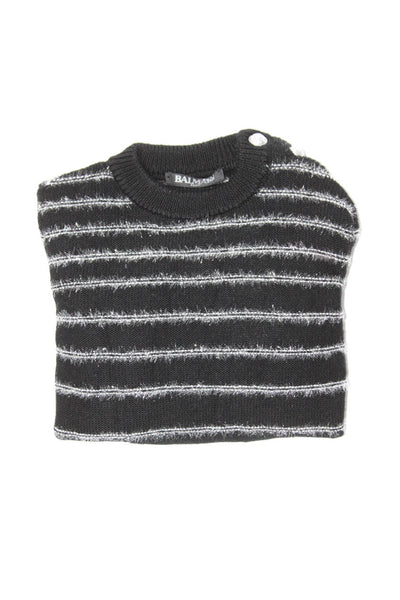 Balmain Girls Black Striped Crew Neck Long Sleeve Pullover Sweater Top Size 6A