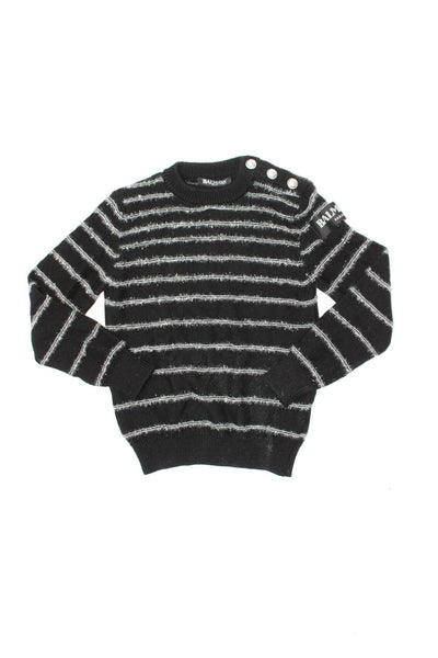 Balmain Girls Black Striped Crew Neck Long Sleeve Pullover Sweater Top Size 6A