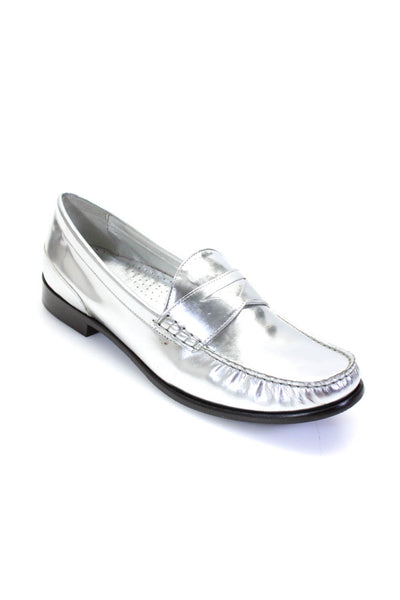 Cole Haan Womens Metallic Apron Square Toe Block Heel Loafers Silver Size 10.5