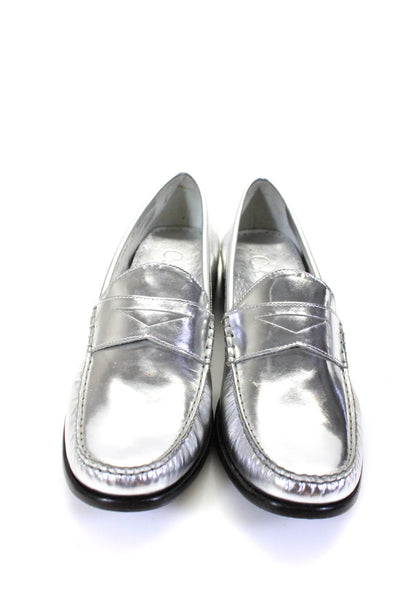 Cole Haan Womens Metallic Apron Square Toe Block Heel Loafers Silver Size 10.5