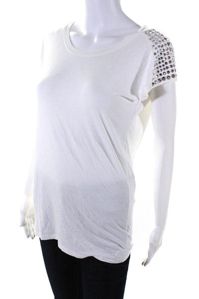 Michael Michael Kors Womens Jersey Knit Rhinestone Shoulder Shirt White Size S