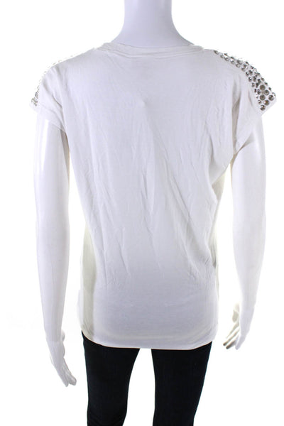 Michael Michael Kors Womens Jersey Knit Rhinestone Shoulder Shirt White Size S