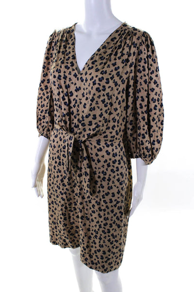 Rebecca Taylor Womens Silk Leopard Print 3/4 Sleeve A-Line Dress Brown Size 8