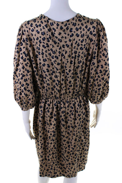 Rebecca Taylor Womens Silk Leopard Print 3/4 Sleeve A-Line Dress Brown Size 8