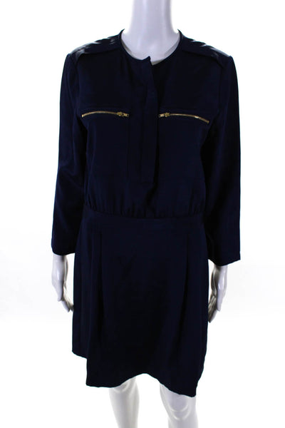 Theory Womens Silk Charmeuse 3/4 Sleeve Mini Button Up A-Line Dress Blue Size 8