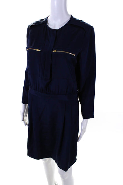 Theory Womens Silk Charmeuse 3/4 Sleeve Mini Button Up A-Line Dress Blue Size 8