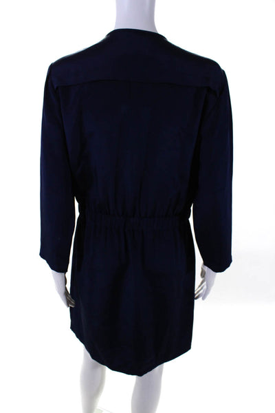 Theory Womens Silk Charmeuse 3/4 Sleeve Mini Button Up A-Line Dress Blue Size 8