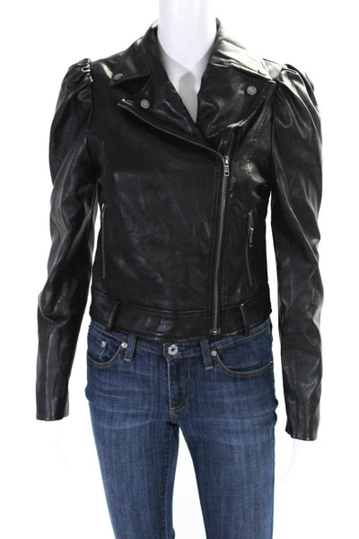 Fate. Womens Faux Leather Zipped Puff Long Sleeve Motorcycle Jacket Black Size S