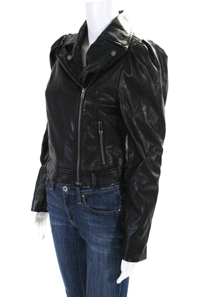 Fate. Womens Faux Leather Zipped Puff Long Sleeve Motorcycle Jacket Black Size S